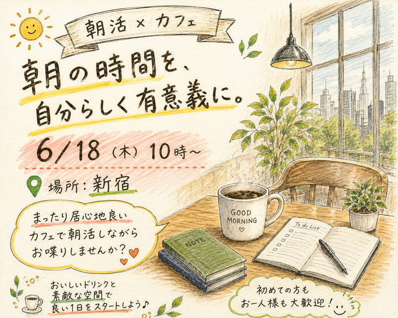 【6/18(木)10時〜 新宿☕️】20代〜30代メイン！朝活カフェ交流会でゆるっと充実モーニングタイム🌅