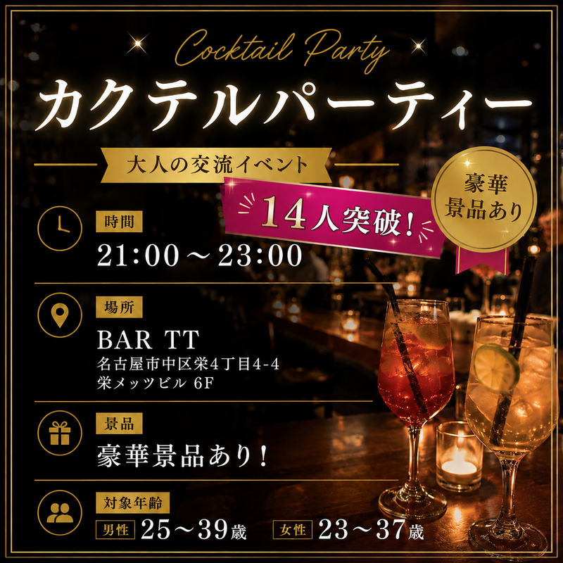 50人大型カクテルパーティー  in名古屋