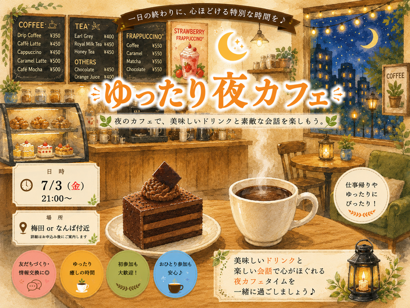 7/3(金) ゆったりおしゃべり夜カフェ☕✨