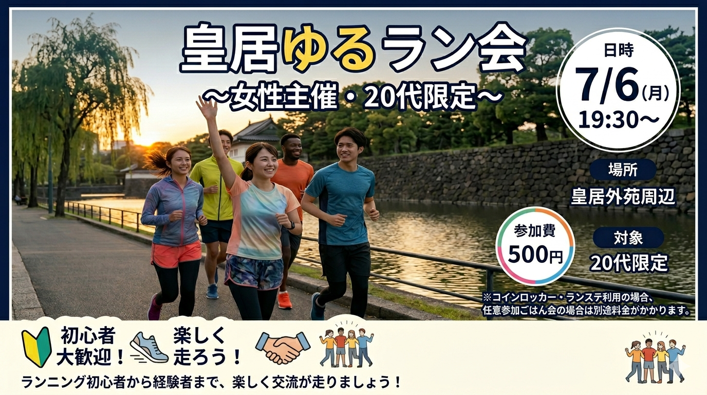 【7/6(月)19:30 皇居周辺🏯】20代限定✨女性主催のゆるラン会！楽しく走って交流しよう🎽