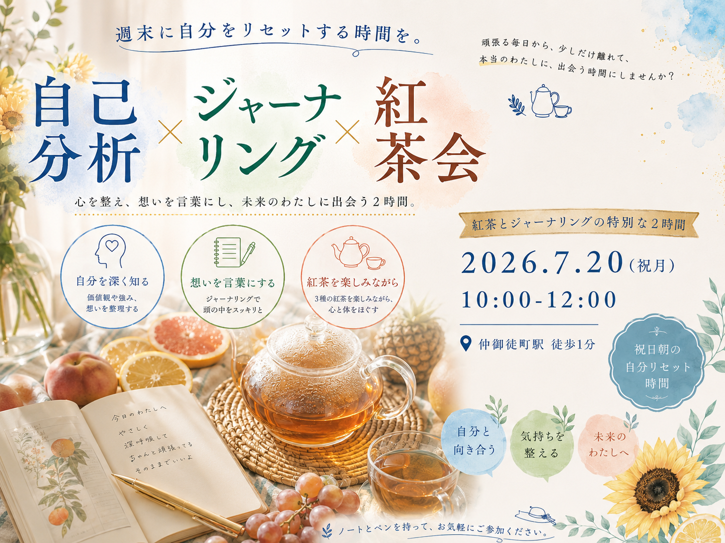 北千住徒歩1分。自分を置き去りにしないための2時間。『わたしの取扱説明書をつくる紅茶会』