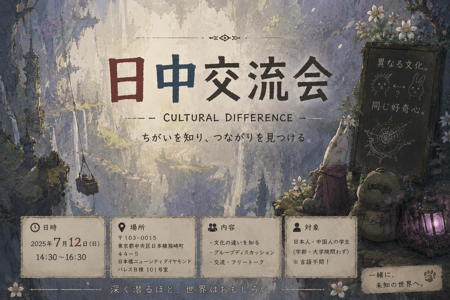 【7/12(日)水天宮前駅近】日本語＆中国語ランゲージ交換会🌏限定16名！ゆるっと交流スペースで友達作り✨