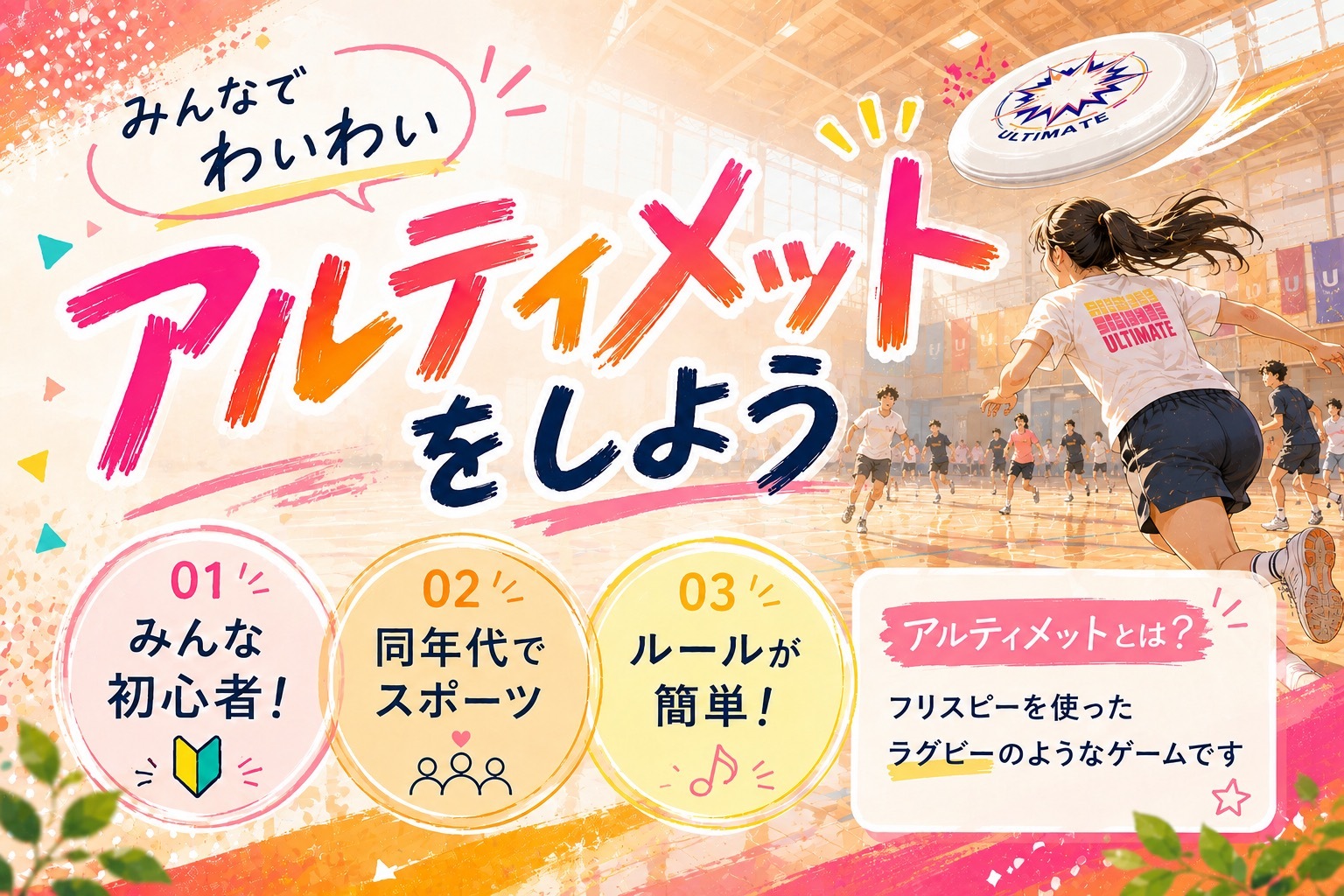 【U34】みんなでわいわいアルティメット🥏
気軽にスポーツを始めませんか？😆✨