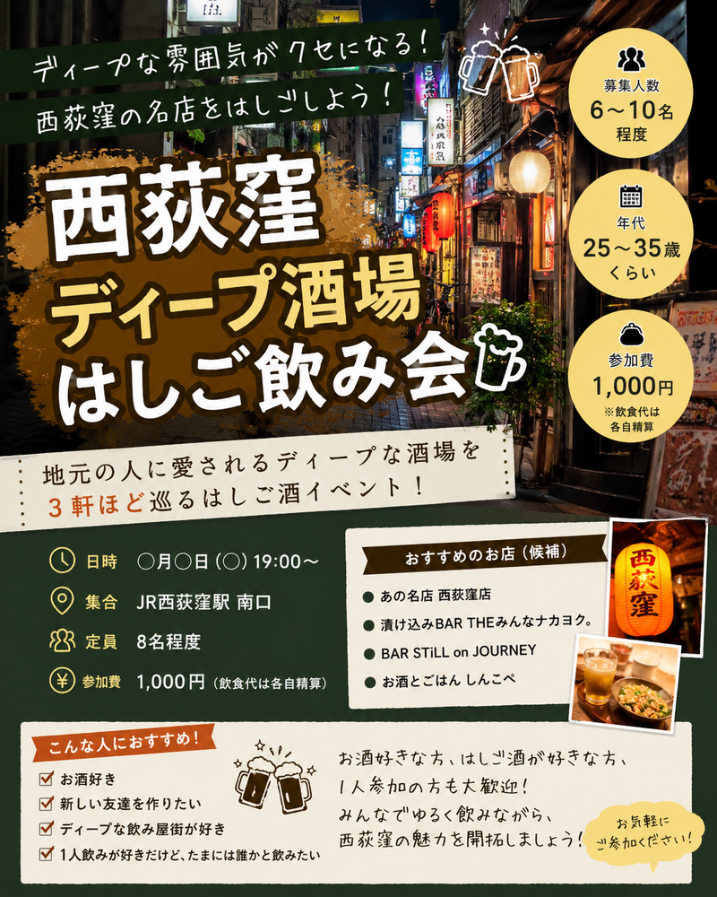 西荻窪のディープな飲み屋街ではしご飲み会