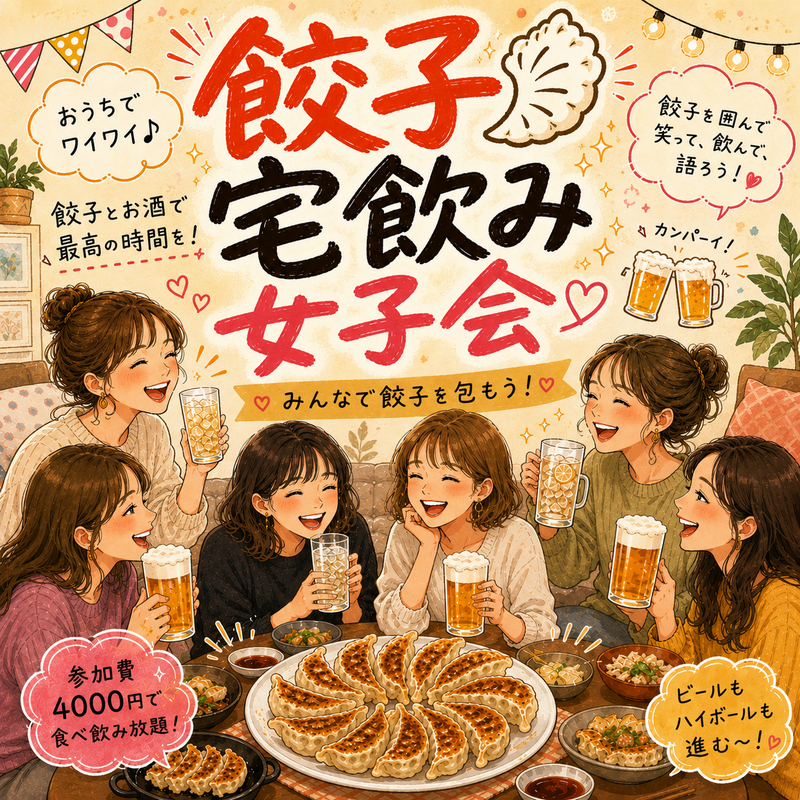 【女子限定】宅飲み餃子パーティーしたい女子集まれ❣️東久留米駅14:00-17:00で開催！