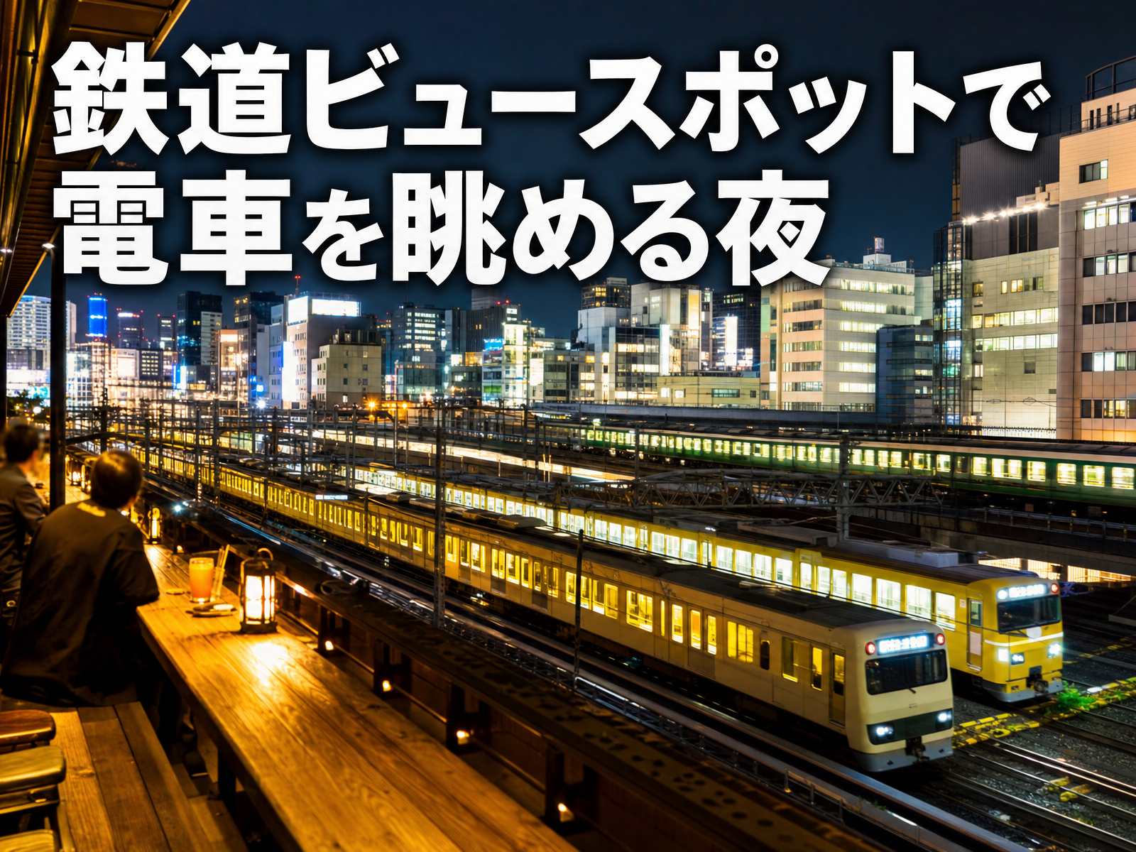 鉄道ビュースポットで電車を眺める夜