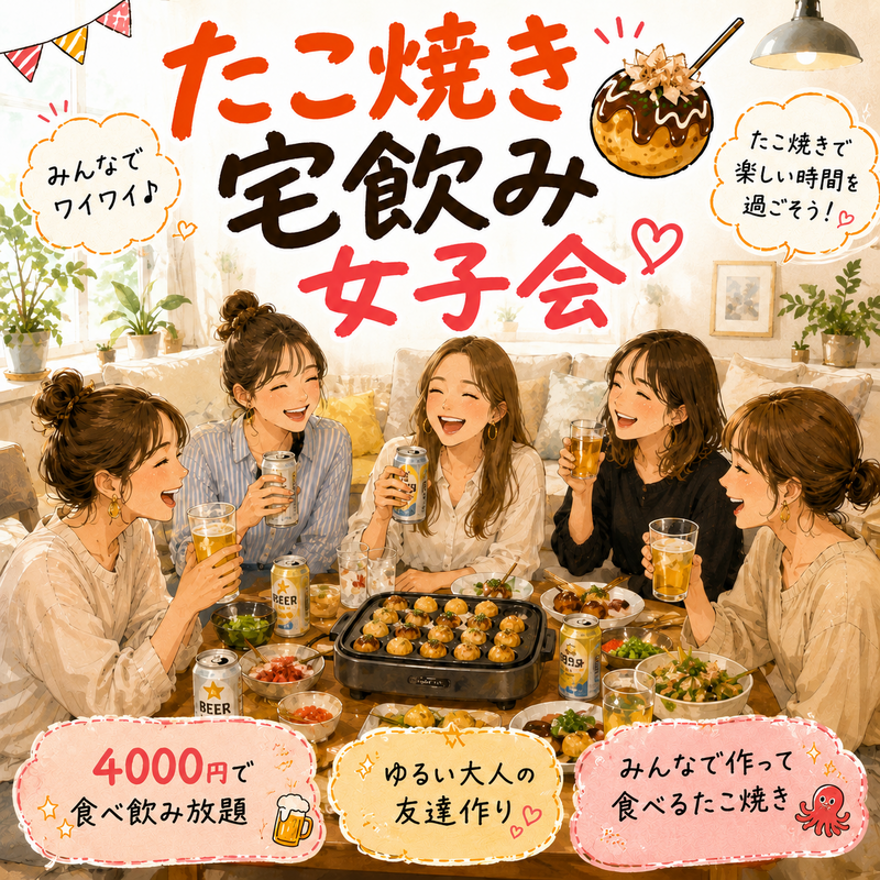 【女子限定】おうちでとろ～り絶品たこ焼きパーティー🐙ゆる宅飲み交流会✨