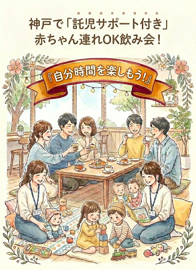 2026/7/15(水)11〜13時@神戸三宮【託児サポート付】赤ちゃん、子連れOK昼飲み会