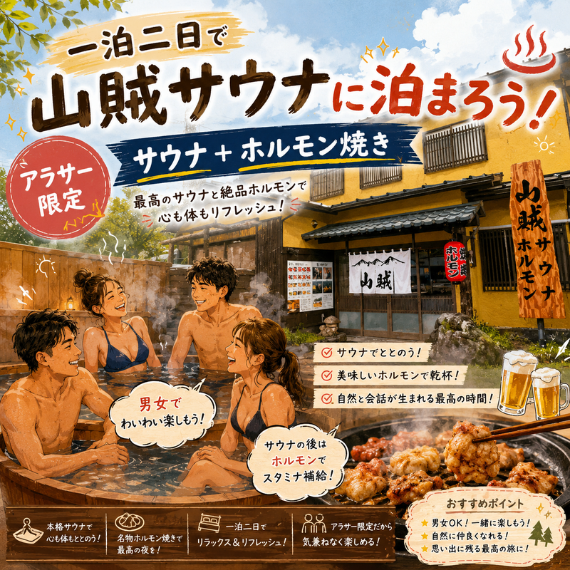 【アラサー限定】大人気『山賊サウナ』で満喫！サウナに一泊＆ホルモン焼き・小田原の海鮮を楽しむの夏旅🔥🌊