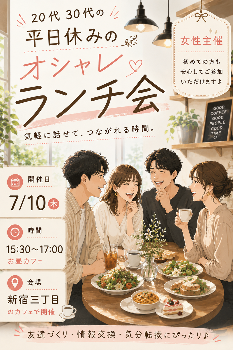 【6/21(金)15:30新宿三丁目】おしゃれカフェ☕20代30代メイン✨️
