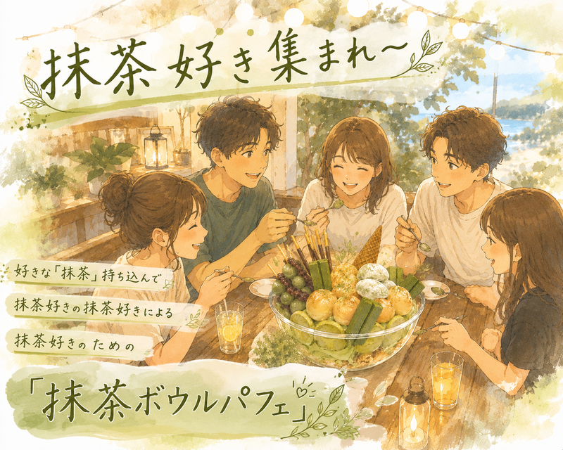 抹茶好き限定🍵【 巨大！抹茶ボウルパフェ💚 】飯田橋 / お抹茶を持ち寄ってワイワイ❣️《 女性主催🔰 》