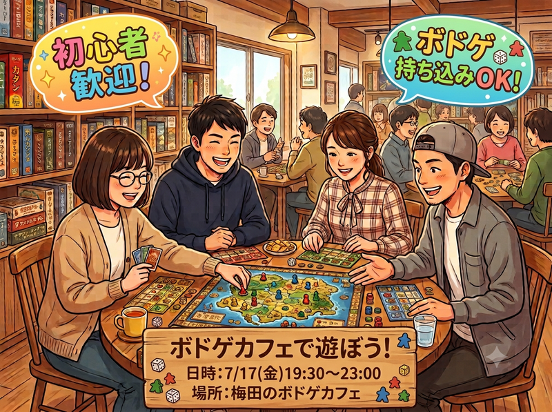 【7/17(金)梅田のボドゲカフェ】初心者OK！20〜40代限定ボドゲカフェで遊びましょう！19:30開始✨