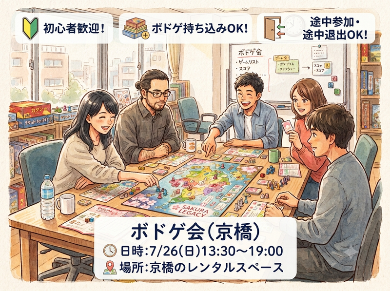 【2026/7/26（日）13時半開始】ボドゲ会（京橋）🎲初心者歓迎！【おひとり様大歓迎】