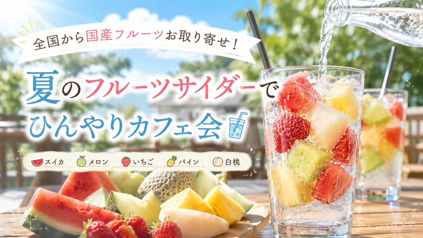 【男女共催】全国から国産フルーツお取り寄せ！夏のフルーツサイダーでひんやりカフェ会🥤