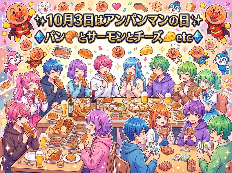 【アンパンマンが顔くれてもあんこ食べられない女性主催】10/3アンパンマンの日！パン＆洒落たおつまみ×少しボドゲ