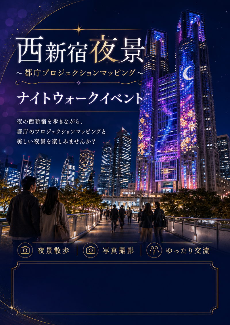 🌌 西新宿ナイトウォーク ～都会の夜空を歩き、自分時間を楽しもう～
