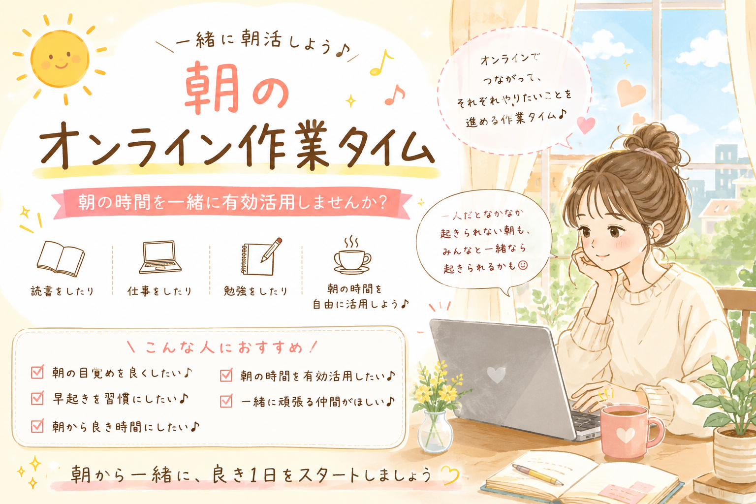 初企画🔰朝活×オンライン作業タイム★(23歳～34歳中心)みんなで朝から良い1日にしよう🔆