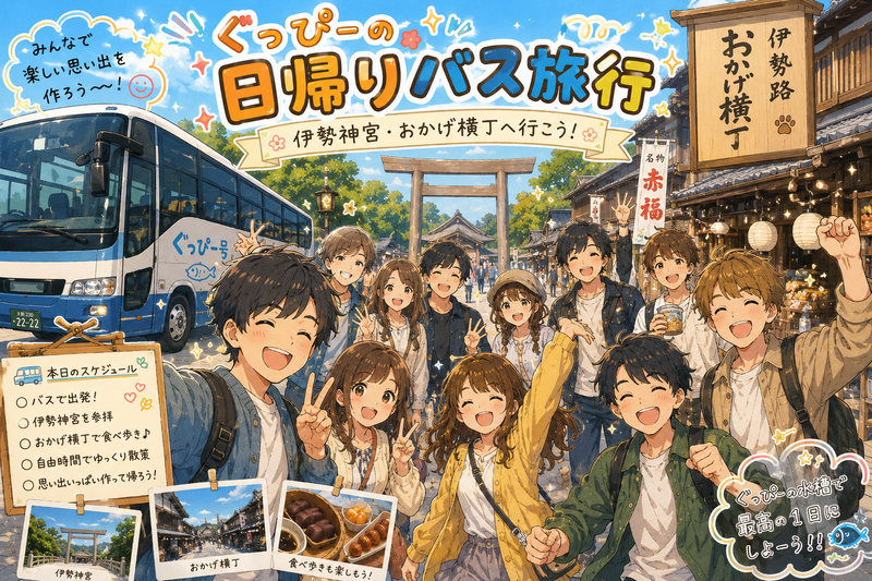 日帰りバス旅行🚌【伊勢神宮・おかげ横丁に行くよ♪】初参加も大歓迎です♪
