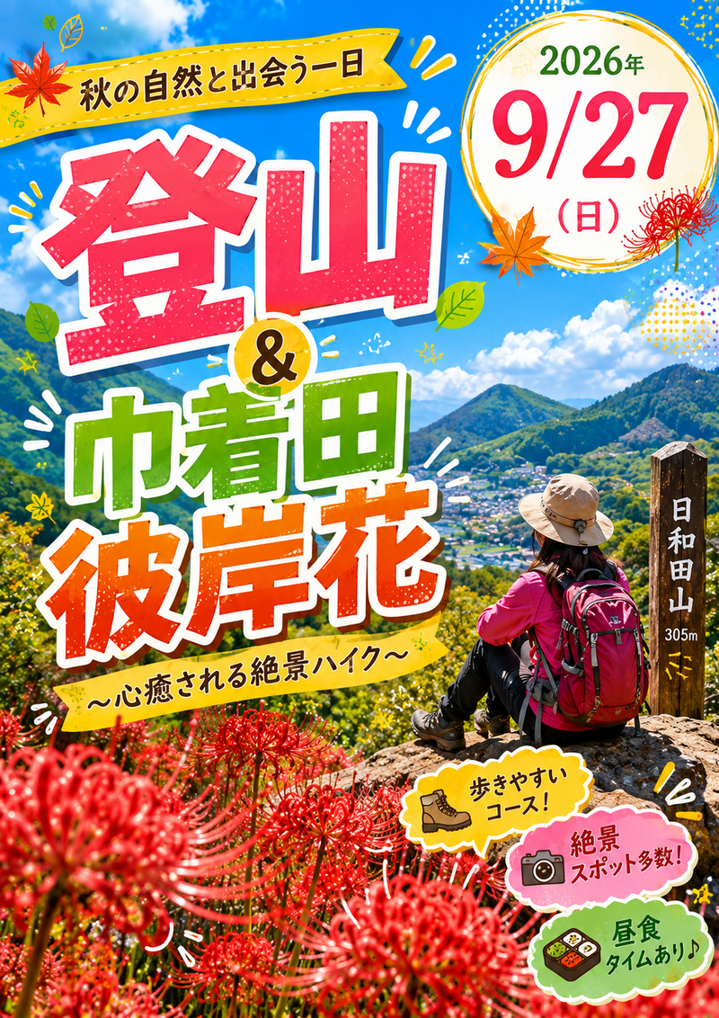 曼珠沙華祭り🏵️＆日和田山登山！初心者歓迎🔰圧巻の曼珠沙華の美しさと人気の低山縦走体験🪷

