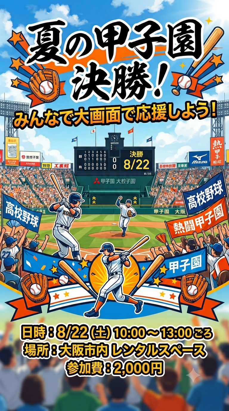 【8/22(土)開催】甲子園決勝を大画面で！みんなで観戦会⚾️