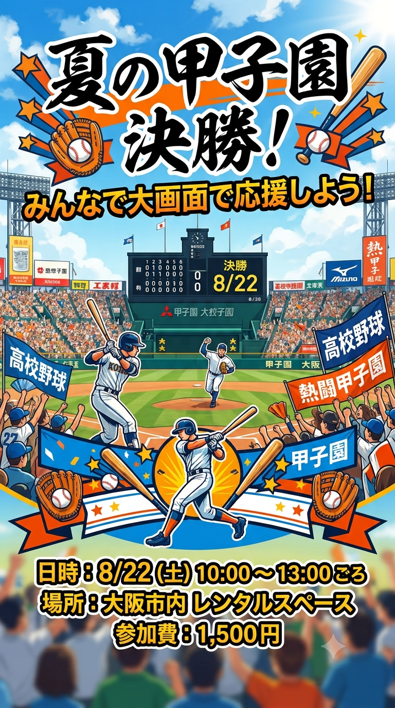 【8/22(土)開催】甲子園決勝を大画面で！みんなで観戦会⚾️
