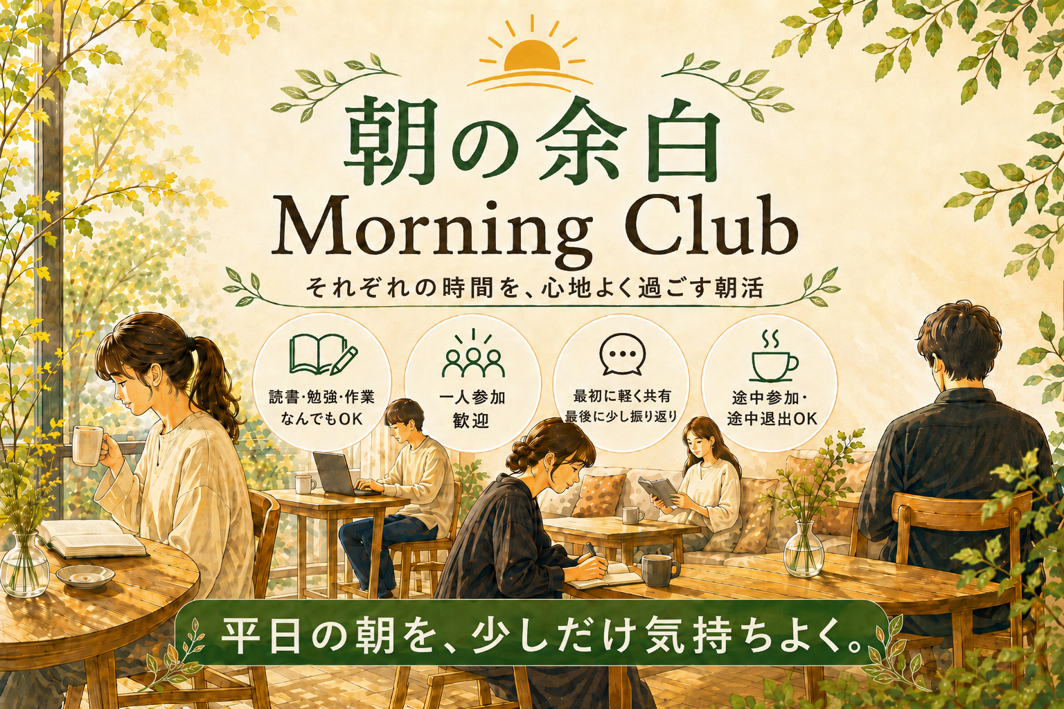 【8/10（月）7:00～ 二子玉川】朝の余白 Morning Club ☕️｜平日の朝、自分の時間をつくる朝活