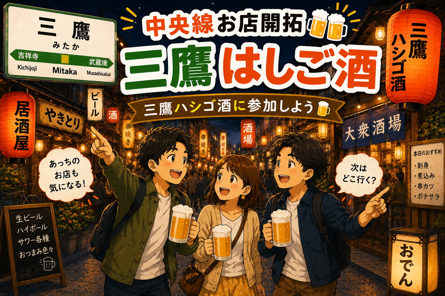 【三鷹を飲み歩こう🍻】三鷹のはしご酒イベントにみんなで行こう✨初参加・おひとり参加歓迎♪