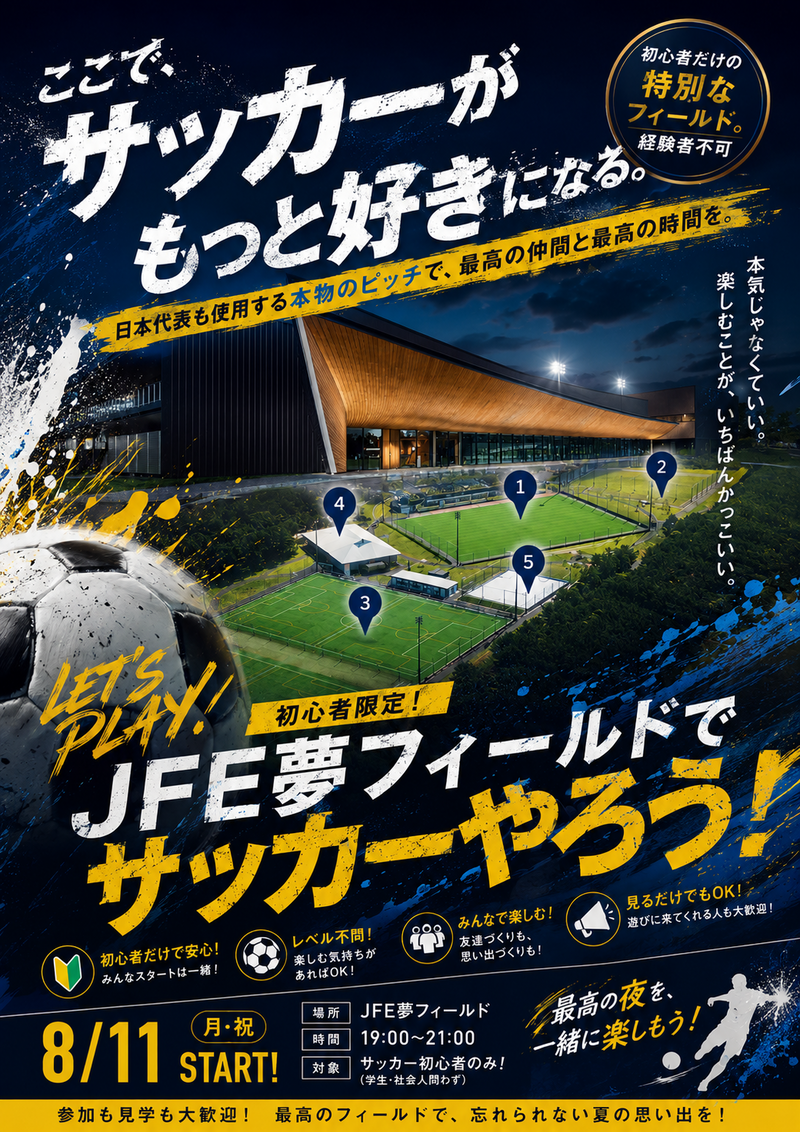 日本代表のサッカーコートで初心者大歓迎のナイトサッカー⚽️