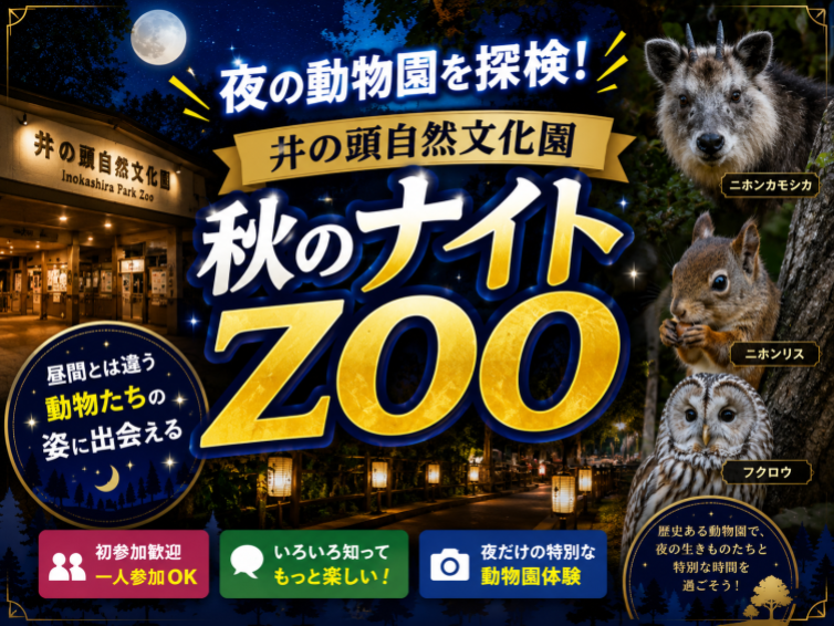 夜の動物園を探検！井の頭自然文化園「秋のナイトZOO」