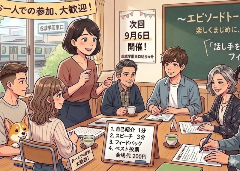 ～スピーチ（話し方）勉強会～
スピーチに不安、あがり症、人見知り、、、も克服して、コミュニュケーション力アップを！ 