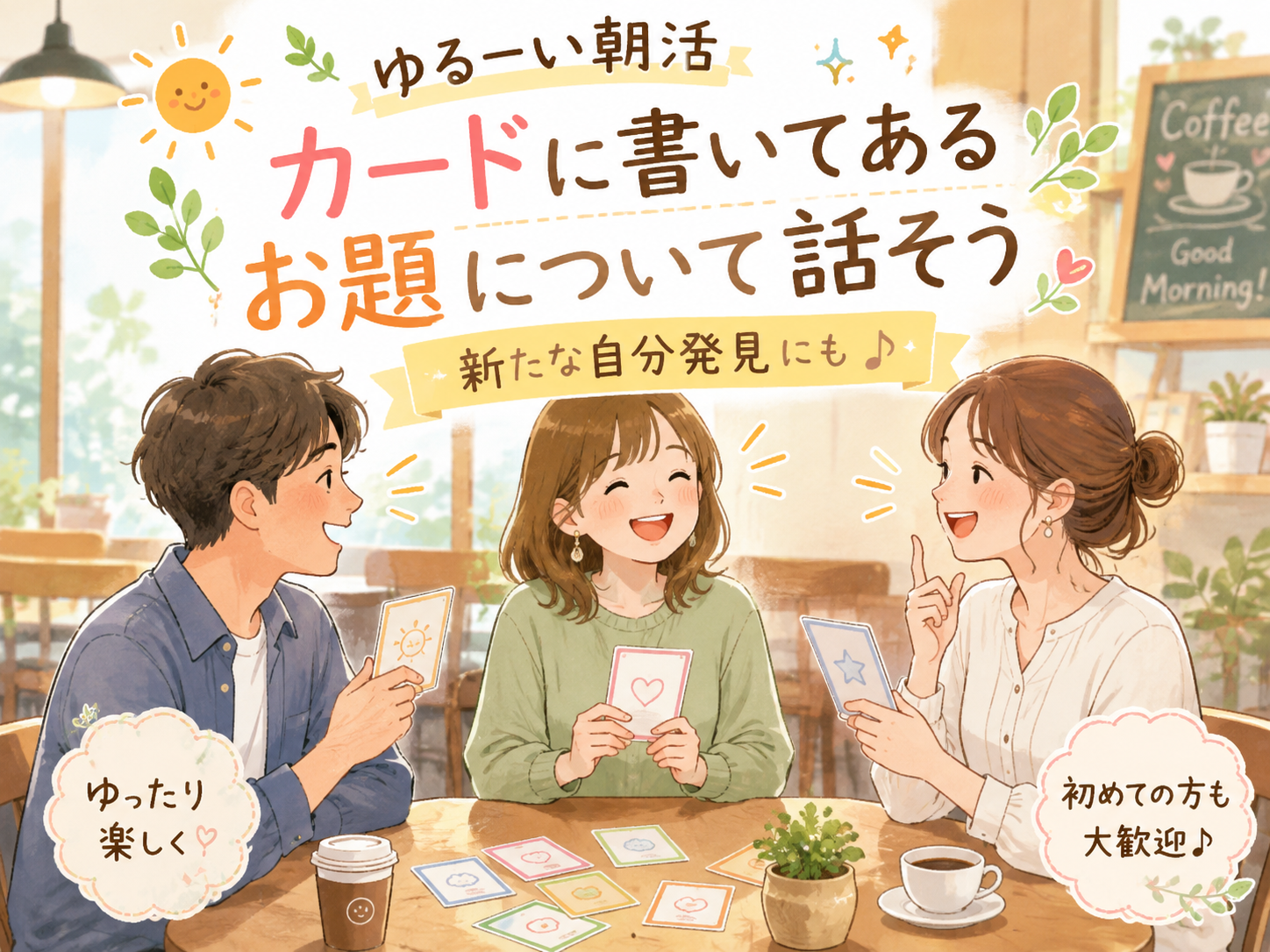 【女性主催】【9月1日(火)立川10:15～】緩ーい朝活。カードの中から話したいコトを選んで皆で話そう😊