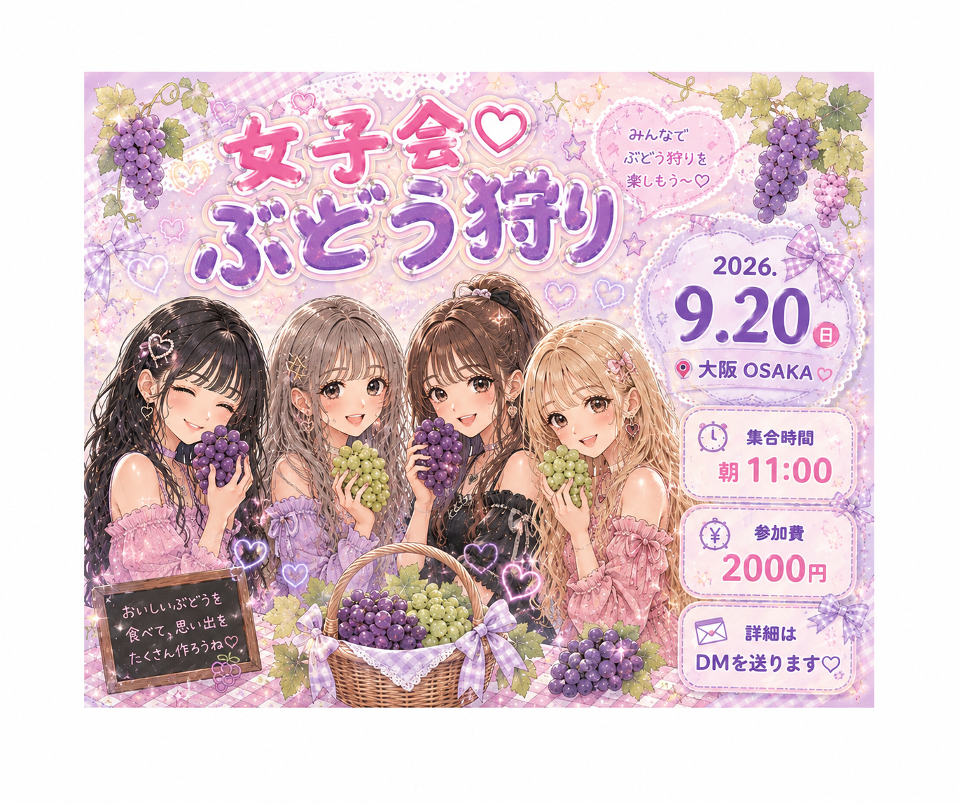 
【9/20(日)大阪🍇】女性限定！秋のぶどう狩り女子会- 初参加・一人参加大歓迎✨