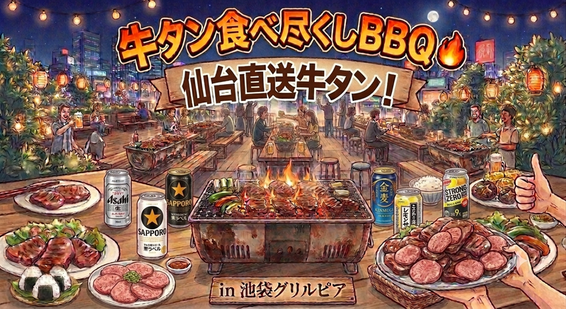 ✨️20代限定✨️ 池袋のビアガーデンで牛タンBBQ🔥🍻
〜仙台直送牛タン食べ尽くし！！〜