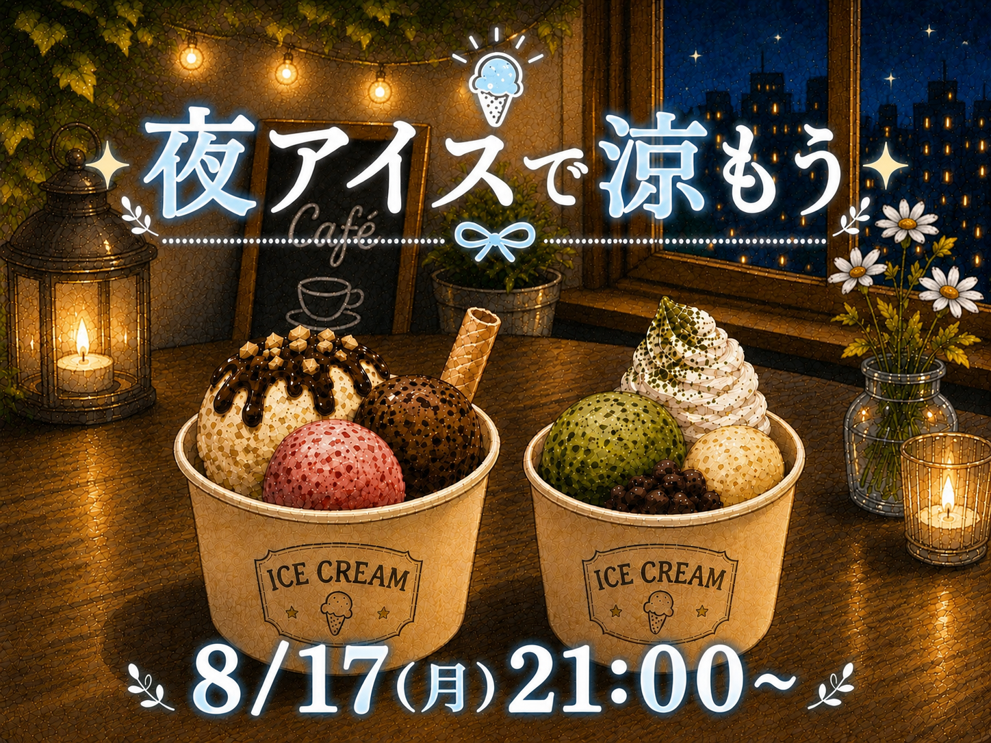 夜アイスでゆったり涼もう🍨🌃