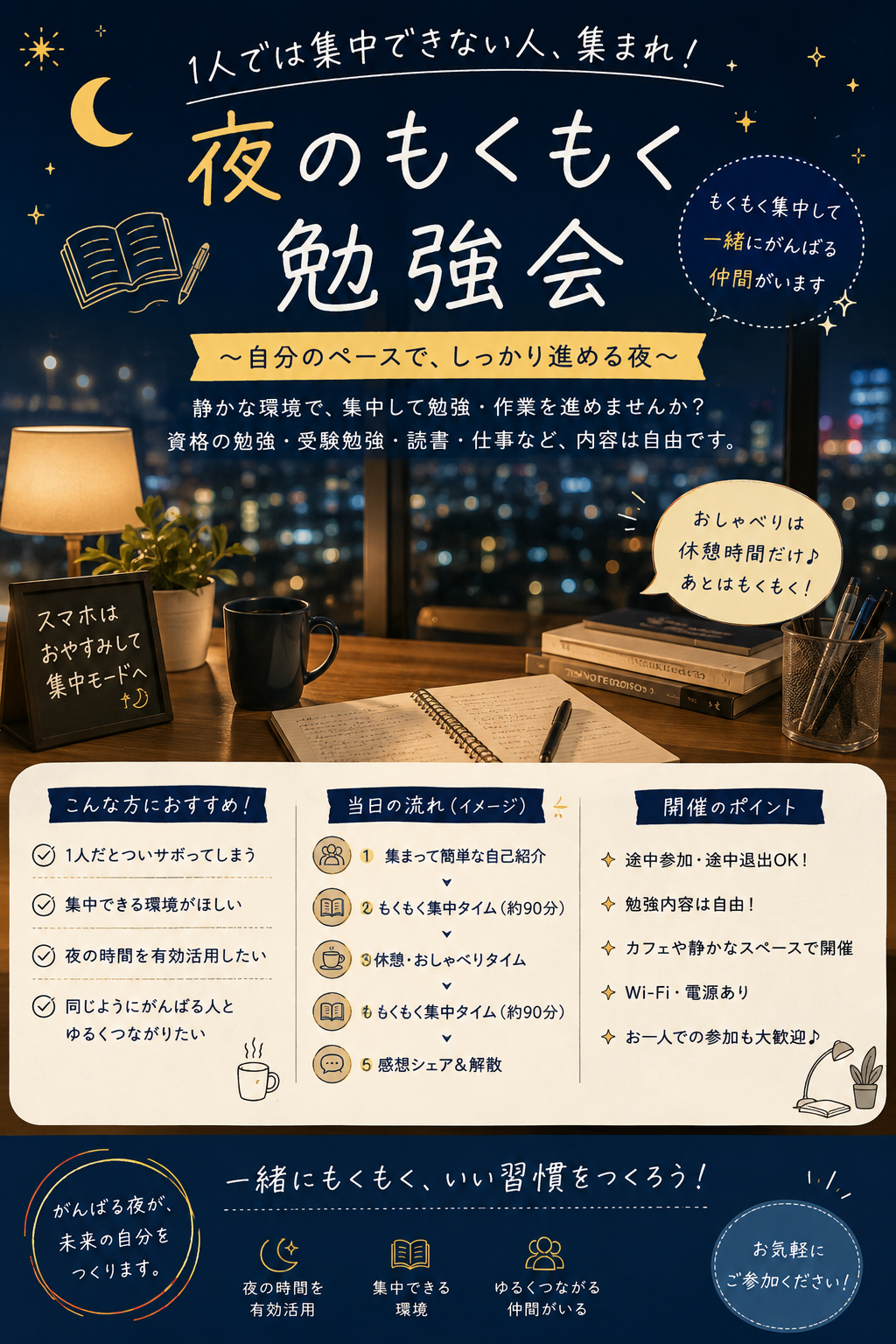 📚🌙 ツゲートもくもく勉強会 ～夜の集中タイムで一緒に頑張ろう～
