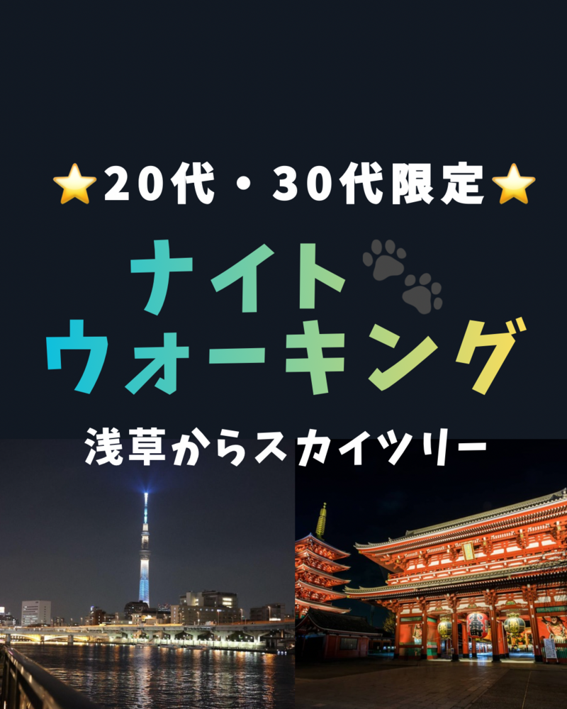 【女性主催女性多め】初参加・1人参加歓迎 🐶20代・30代限定🐱🌙東京ナイトウォーキング🌃  
