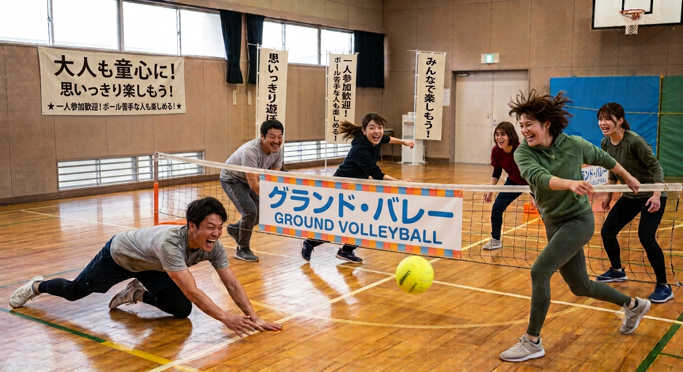 バレーボール×エアホッケー！？バレーボールなのにボールを転がす！？
童心に帰って楽しむ！「グランド・バレー」