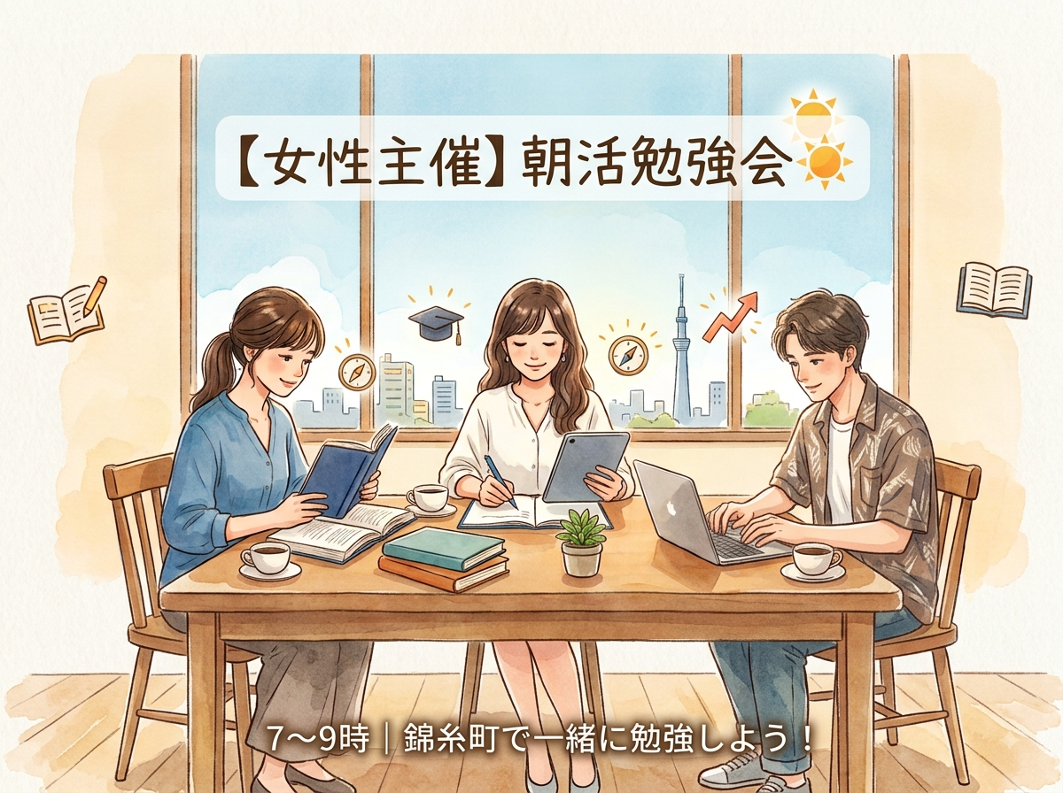 【女性主催】朝活勉強会☀️ 7〜9時｜錦糸町で一緒に勉強しよう！