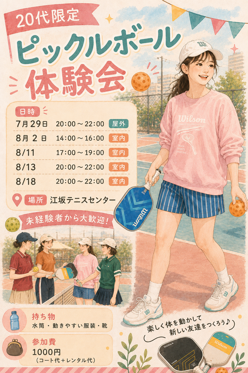 ピックルボール体験イベント！屋外✨
【9/3開催＠江坂】20代限定🎾