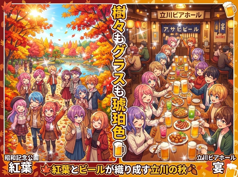 【日本語勉強中の人に紅葉こうよう？もみじ？と聞かれどう答えるか悩む女性主催】昭和記念公園絶景紅葉＆立川ビアホール