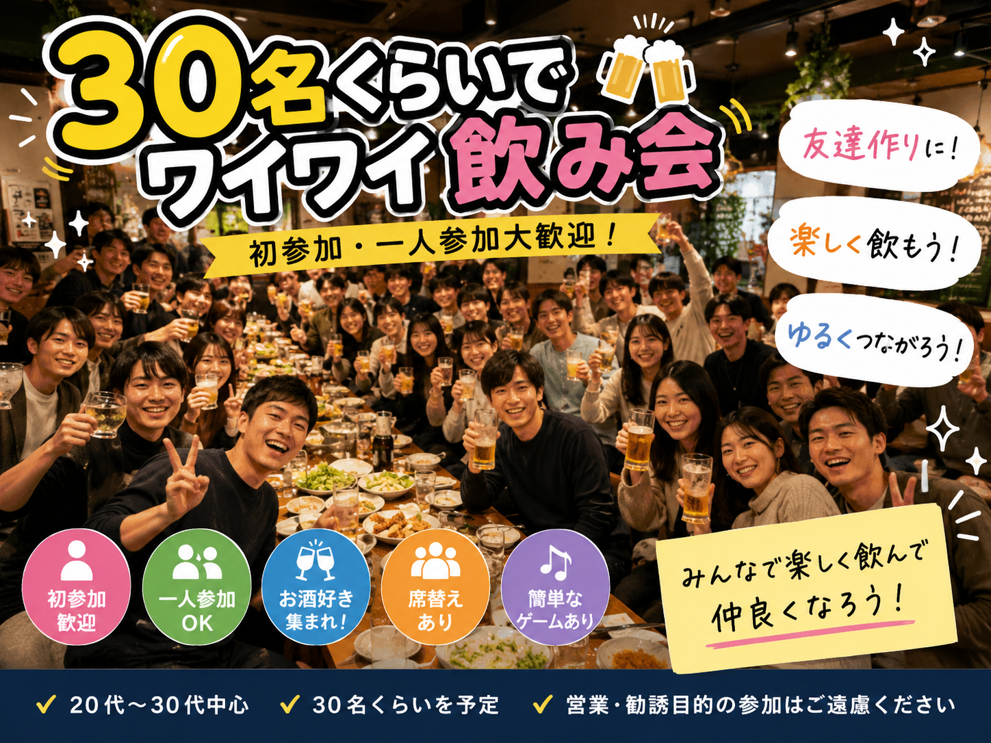 【30名規模】【U35限定】気軽に飲もう🍻20〜30代のゆる飲み会