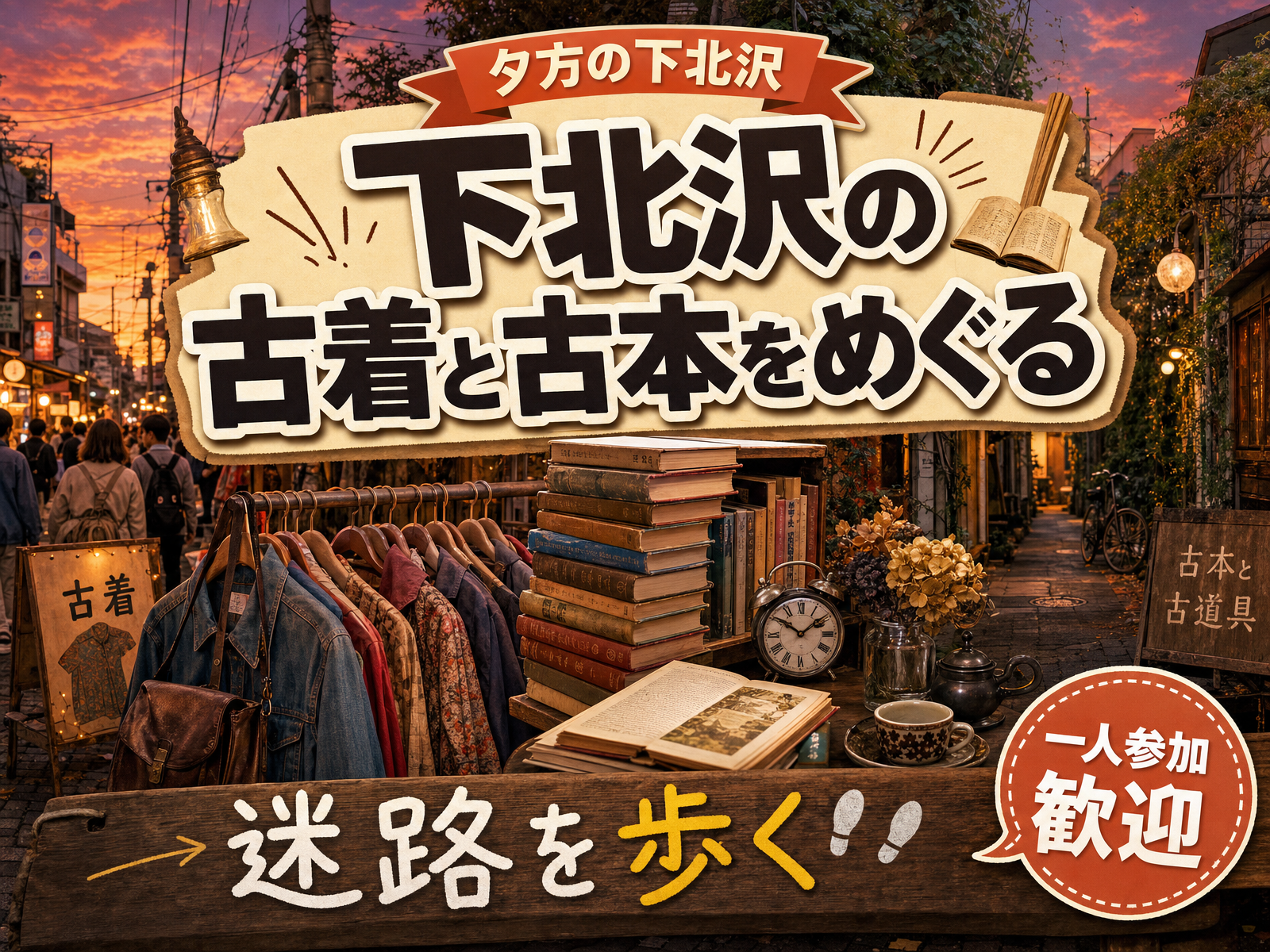 【夕方の下北沢】下北沢の古着と古本をめぐる👕迷路を歩く
