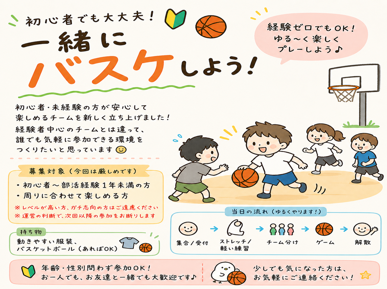 【初心者中心】杉並区でバスケしませんか？9月5(土)13:00〜15:00