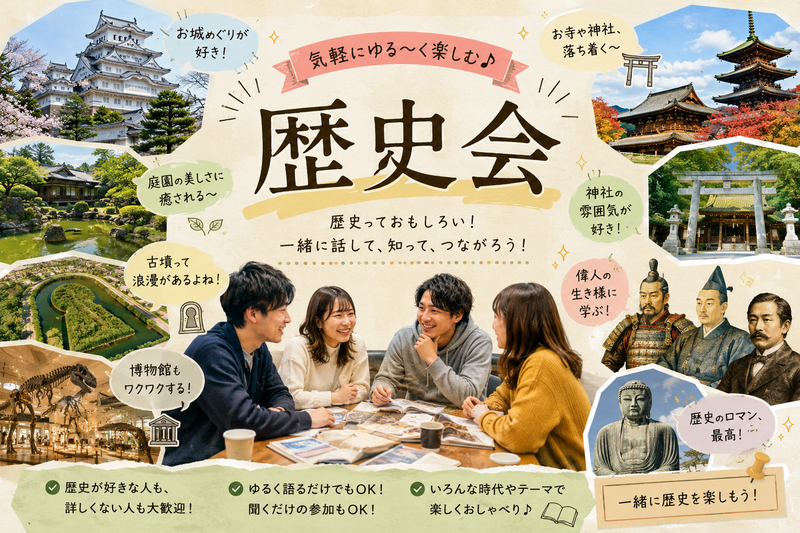 【10/7(水)夜・大阪開催】歴史好き集まれ！寺社仏閣・お城、庭園、古墳、偉人トークで盛り上がる趣味会
