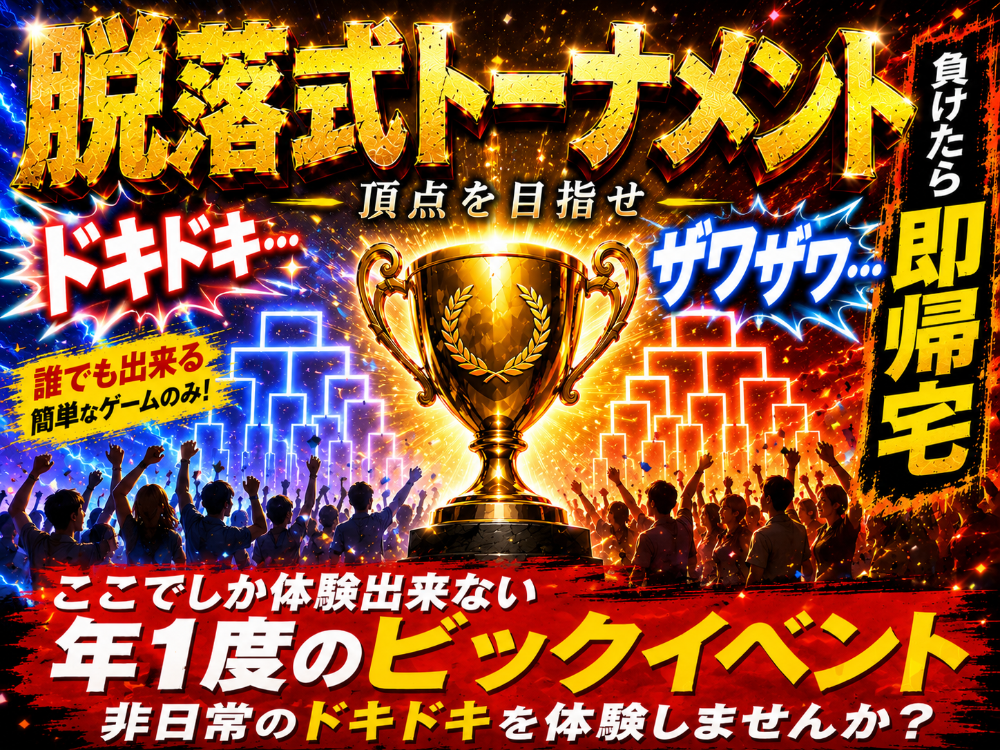 年1度ビックイベント開催！脱落式トーナメント！心理ゲームやボードゲームも用意！