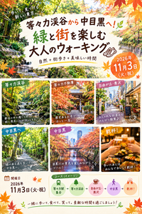 等々力渓谷から中目黒へ！
緑と街を楽しむ大人のウォーキング　
１１月３日祝日開催