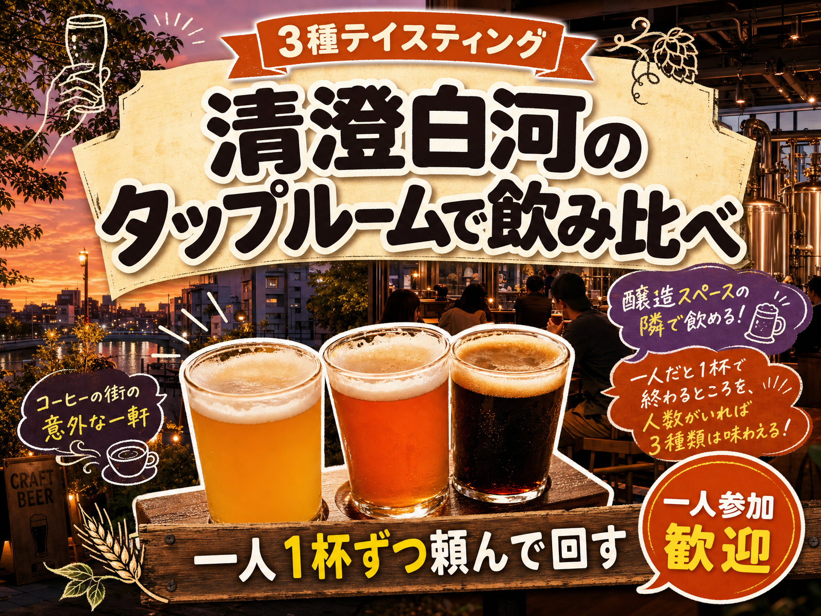 【3種テイスティング】清澄白河のタップルームで飲み比べ🍺一人1杯ずつ頼んで回す