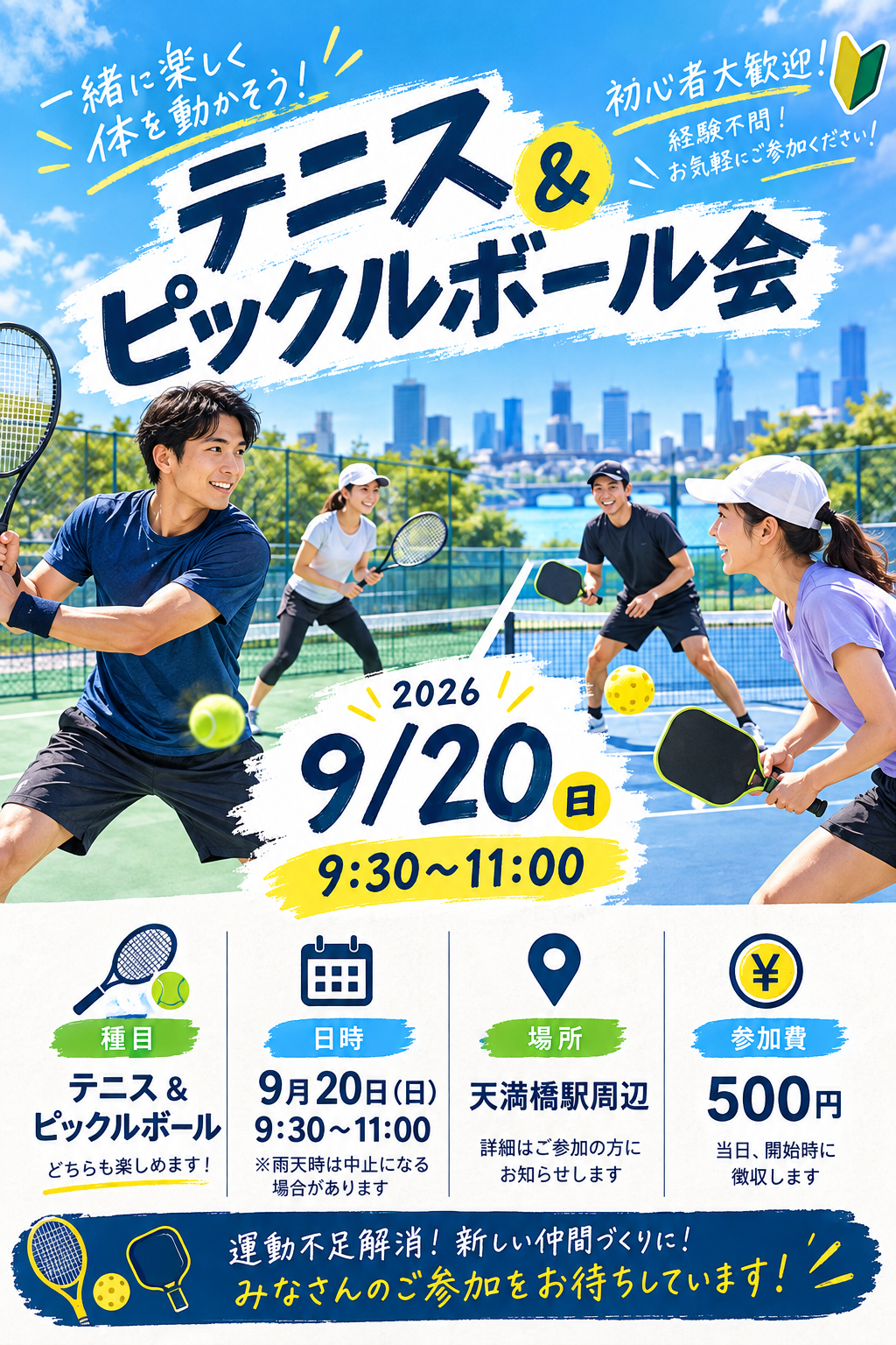 9月20日9時30分〜11時　大阪テニス&ピックルボール会
