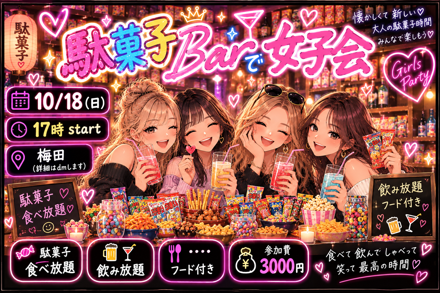 【10/18（日）梅田開催🍬】女子限定！駄菓子barで女子会✨
