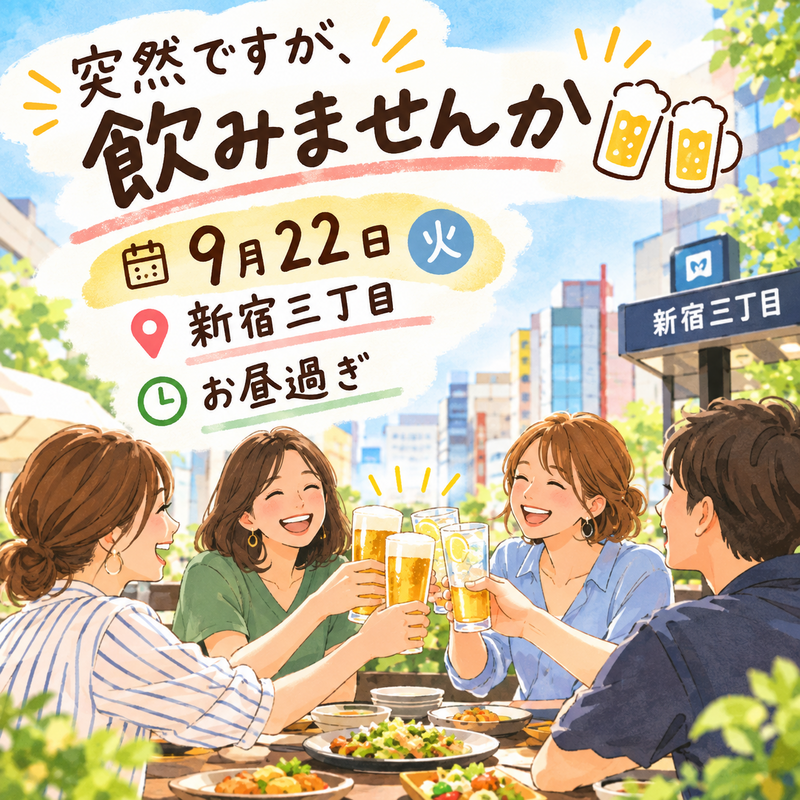 30代40代集合✨9月22日(火)突然ですが、昼過ぎから飲んじゃお⭐️